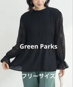 Green Parks マジョリカブラウス ブラック プリーツデザイン 長袖F
