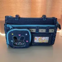 SPINNS フワフワらびちゃん デニムペンケース ブルー