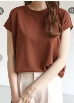 ⭐︎美品⭐︎きれいめ梨地ポンチフレンチスリーブトップス ブラウン / M ブラウン