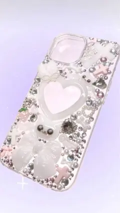 iPhone 15 ケース デコケース 地雷 平成女児 ゴテゴテ ピンク 白
