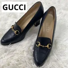 【美品】GUCCI ビットパンプス 35C ネイビー ビットローファー