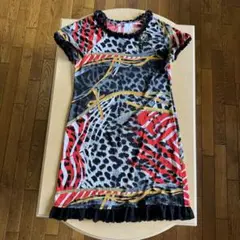 伊太利屋 レオパード柄 半袖ひざ丈ワンピース 11号