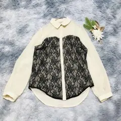 Jayro ジャイロ (M) 長袖ブラウス レース切替 上品 大人可愛い