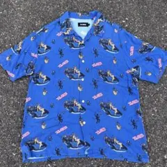 【希少】 古着 XLARGE 半袖 シャツ アロハ 総柄 ブルー レーヨン 開襟