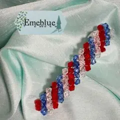 【再々販】ミャクミャクカラー バレッタ 赤青白 ハンドメイド Emeblue