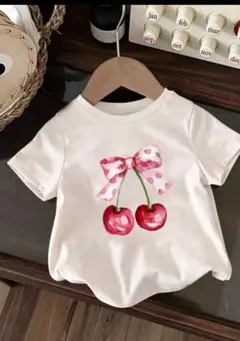 チェリーとリボンのTシャツ 70cm～