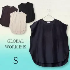 グローバルワークエス⿻定価2750 高山直子 ハニカム フレンチスリーブT 黒S