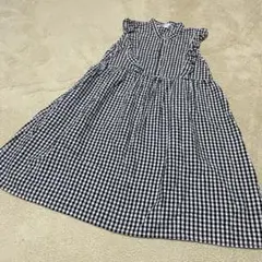 チェック　フリル　ワンピース　ノースリーブ