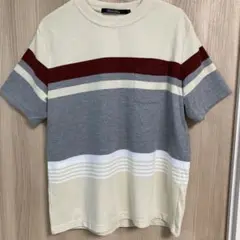 【新品】メンズ L 半袖 リブ編み Tシャツ ボーダー柄 ストライプ カジュアル