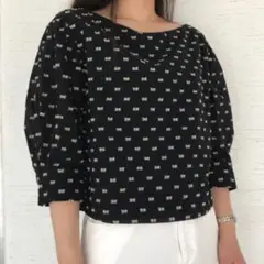 【美品】GREED CUT DOT ブラウス 七分袖 ブラック