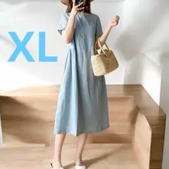 ❤️新品未使用❤️ ワンピース　XL 水色　春夏　ゆったり　体型カバー　半袖