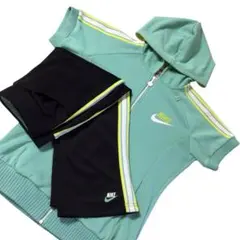 ナイキ セットアップジャージ 半袖 クロップドパンツ 緑黒 M 美品 レディース