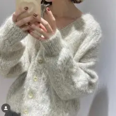 【used】モヘア混 ケーブル編み Vネックカーディガン