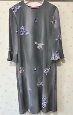 ROMAN ROSELINA 花柄グレー ワンピース フレア袖　【L】
