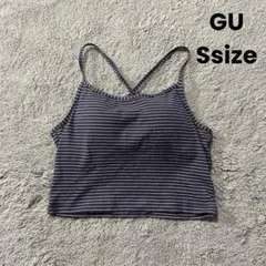 美品 GU 【S】ブラトップキャミソール パープル ホワイト ボーダー