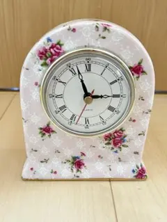 花柄ピンク陶器置時計　demain ドマン