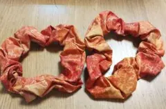 ★送料込 手作り大島紬オレンジ系シュシュ　2個セット★②