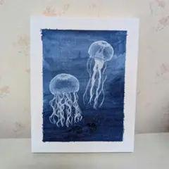 絵画　水彩絵の具　海月　くらげ　原画　イラスト