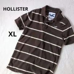 ホリスター 半袖ポロシャツ ボーダー ブラウン XL