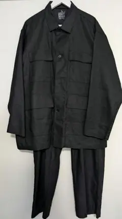 ヘンプ混シャツジャケット+ヘンプ混タックストレートパンツ セットアップ