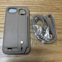 iPhone16e ケース カーキ ベージュ ショルダーストラップ付き