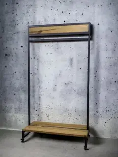 【ブルックリン家具】古材×ブラックスチールフレーム ハンガーラック W90