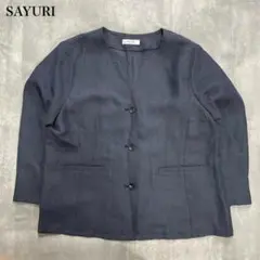 サユリ【L】ノーカラージャケット ライトウェア キーネック シングルボタン 薄手