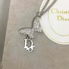 DIOR クリスチャンデォオール バタフライ ラインストーン ロゴ ネックレス