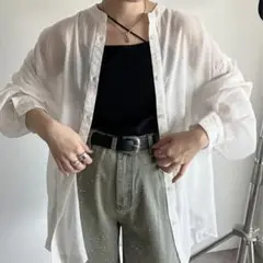 アプレジュールミニョン 袖ボリュームシアーシャツ オフホワイト ゆったり 長袖