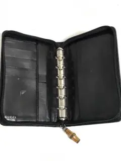 GUCCI グッチ バンブー 手帳ケース カード入 革×ナイロン 黒