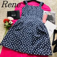 【美品】Reneヨット柄フレアワンピース ネイビー ノースリーブTISSUE36