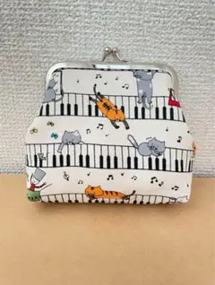 ハンドメイド　がま口　A 鍵盤　猫　ピアノ