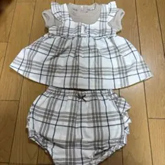 ブラウンチェック ドレスとショートパンツセット 80