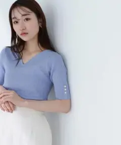 ニュアンスネックラメリブニット　ナチュラルビューティーベーシック