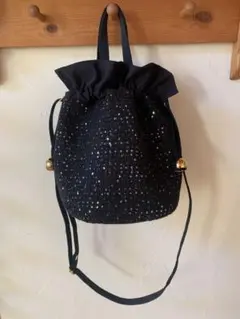 スパンコール巾着2wayショルダーバッグ　ブラック