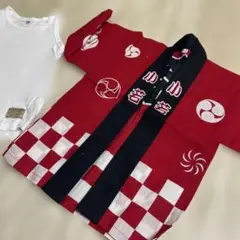 赤と黒のチェック柄 祭り用法被 2-3歳　100センチ