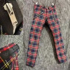 666 RocK Rock Rock レーヨンストレッチ　ジップチェックパンツ