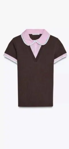 ZARA ピーターパンカラー リブ編みTシャツ