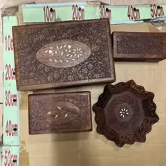 レトロ　木彫り　箱　大小セット　インテリアにも お香入り　宝石　小物入れ