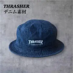 スラッシャーTHRASHER デニム バケットハット 刺繍ロゴ 帽子 ストリート