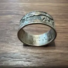 シルバー 彫刻リング 動物と人物モチーフ