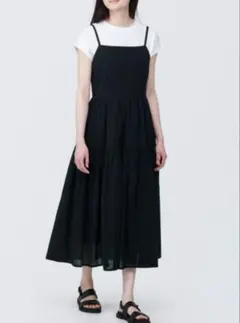 無印良品 強撚ボイル キャミソールワンピース Sサイズ ブラック 黒 Sサイズ