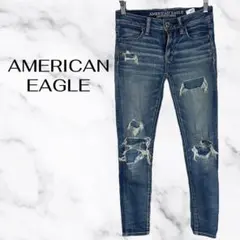 【アメリカンイーグル】スーパーストレッチローライズスキニーデニムパンツ　ダメージ