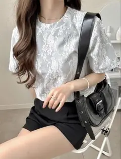 GRL グレイル フラワーレースTシャツ グレー タグ付き