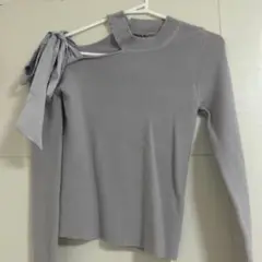 GRL リボン付きグレー長袖ニットセーター S