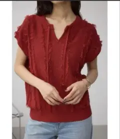 AZUL BY MOUSSY ラインフリンジニットトップス レッド 赤