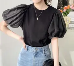 オーガンジー パフスリーブ トップス