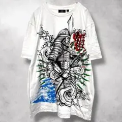 サムライTシャツ 和柄プリント ユニークデザイン　ホワイト系　【XL】 大きめ