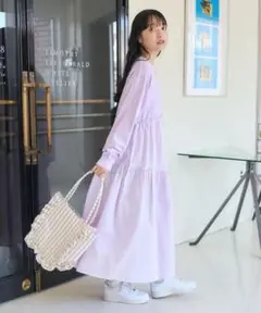 フリークスストア ワンピース 裾フリルピグメント ロングスリーブワンピース