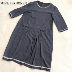 【美品】MINA PERHONEN ワンピース カシミヤ シルク 灰色